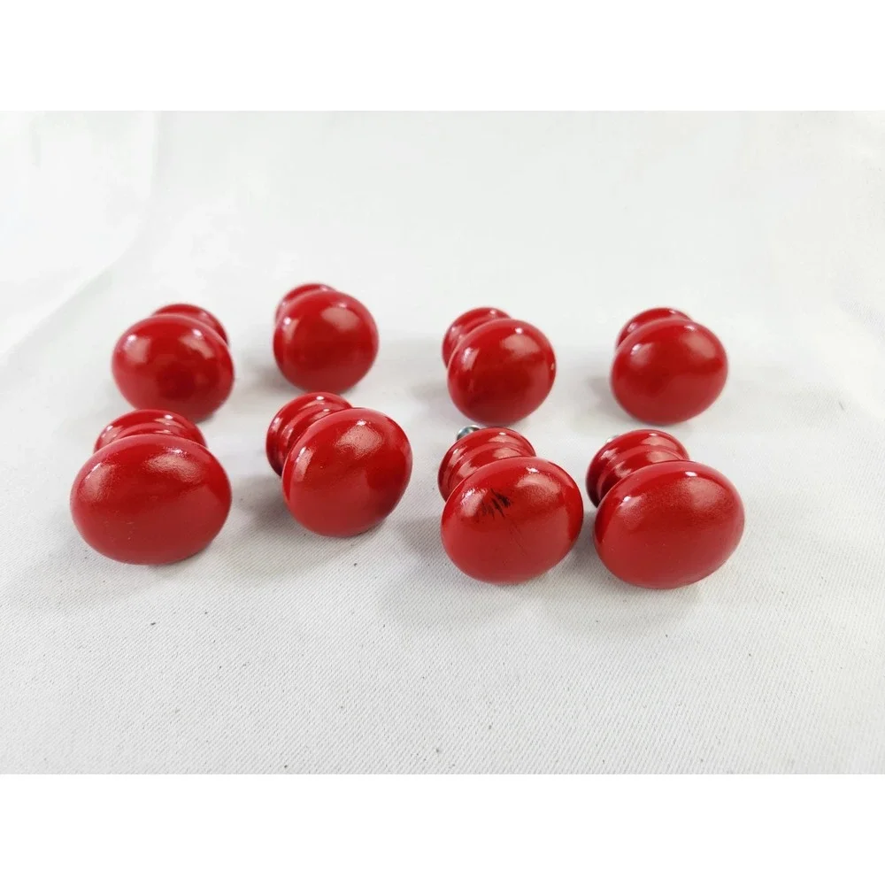 8 Wooden RED Drawer Pulls Dresser Drawer Cabinet Knobs Vintage Handle Painted